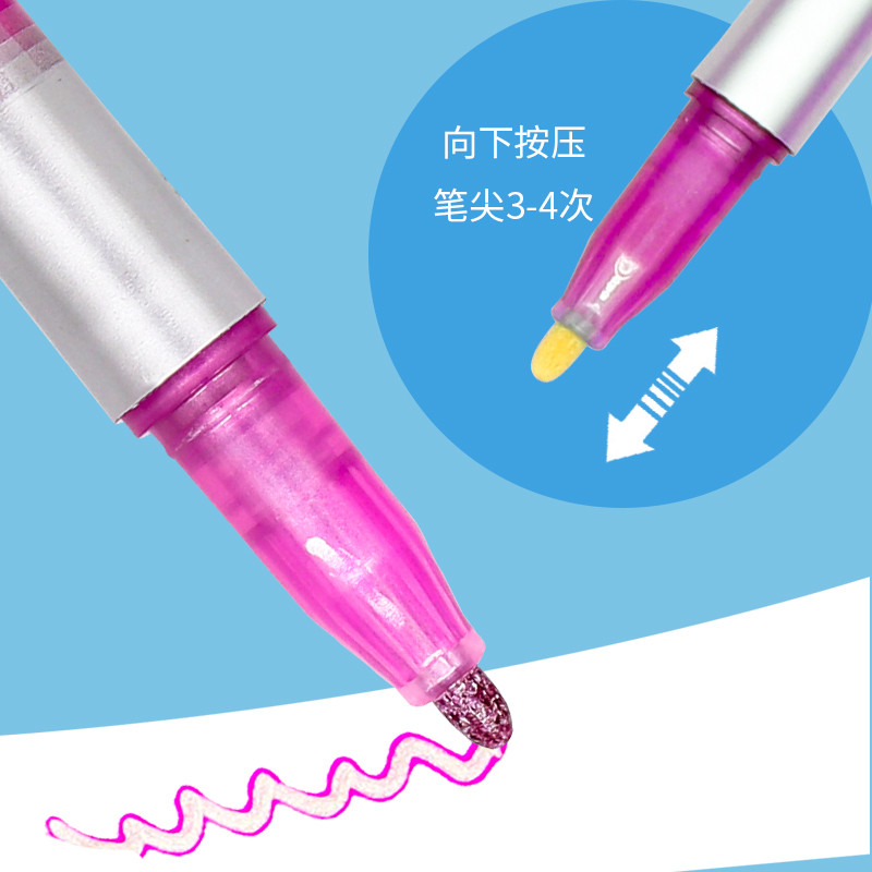 8/12 spalvų/blizgančių dviejų linijų kontūro specialiųjų efektų rašiklio spalvos žymeklis iš kelių spalvų rankomis dažytų fluorescencinių dviejų spalvų ma