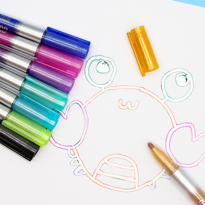 8/12 spalvų/blizgančių dviejų linijų kontūro specialiųjų efektų rašiklio spalvos žymeklis iš kelių spalvų rankomis dažytų fluorescencinių dviejų spalvų ma