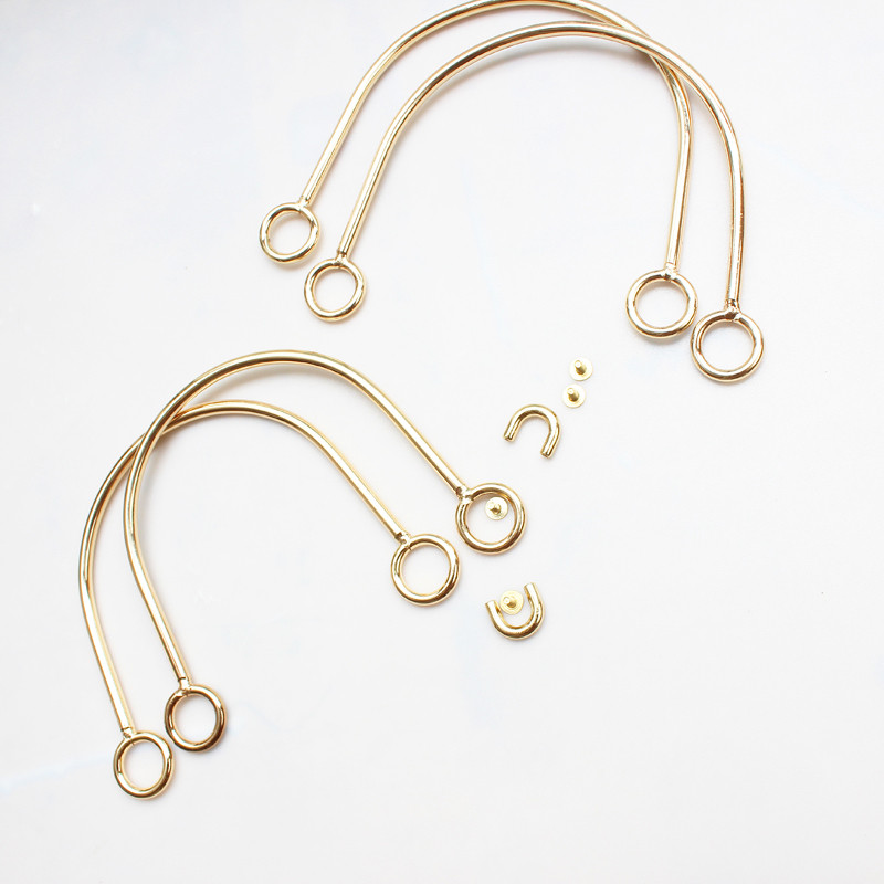 Înlocuire de mâner de geantă din metal pentru genți de umăr bricolaj, fabricarea de genți de mână, de modă, de culoare aurie, mâner cerc metalic, accesorii pentru genți.