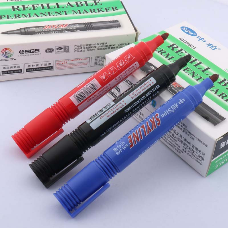 2vnt Raudona mėlyna juoda alyva vandeniui atsparus greitai džiūstantis nuolatinio meno žymeklių rašiklis