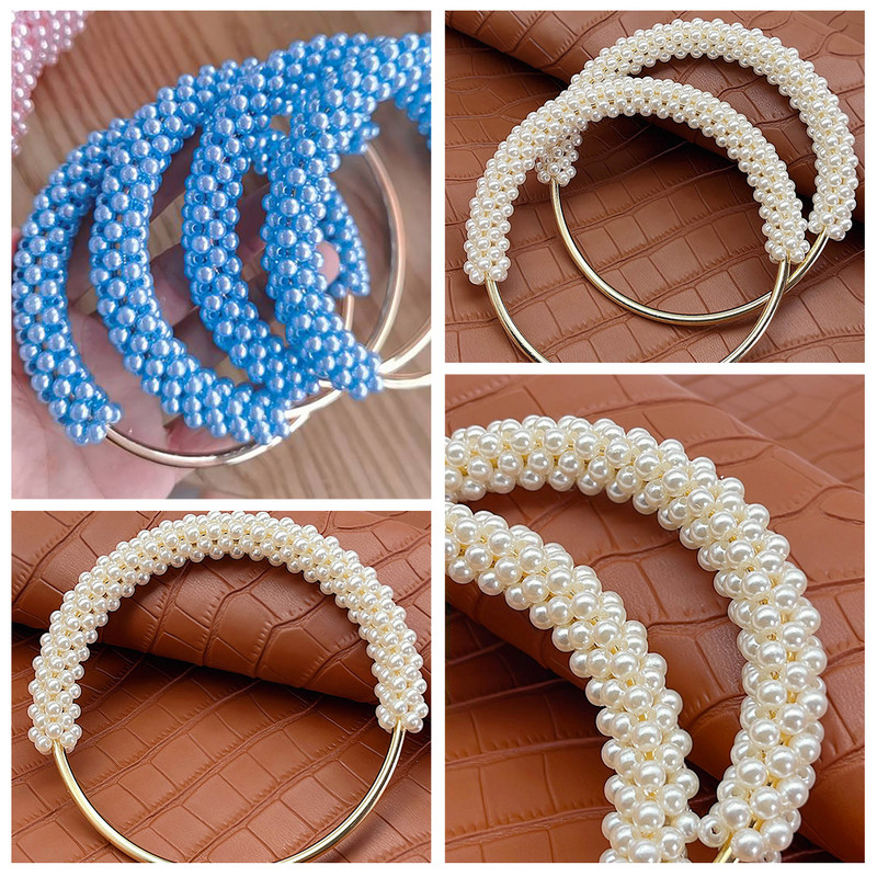 Gyönyörű gyöngyház alakú táska fogantyúja fém gyűrűvel fonott színes gyöngyök női kézitáska pénztárca keret Barkács kézzel készített táskatartozékok