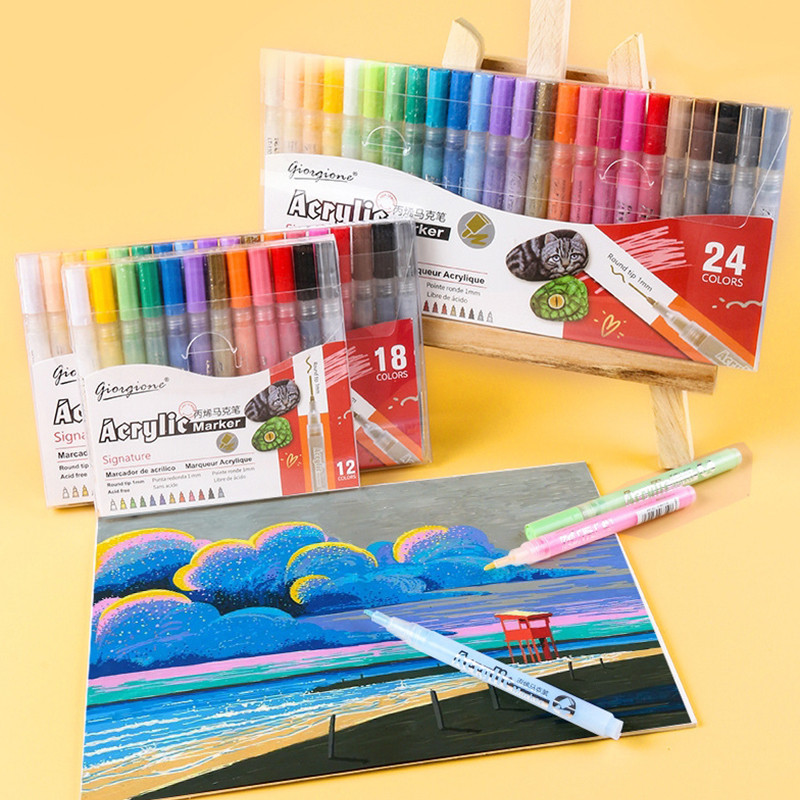 12/18/24 цвята, акрилни бои, маркери, 2,0 мм водоустойчиви маркери за каменно стъкло, канва, метална керамична чаша, дървена пластмаса