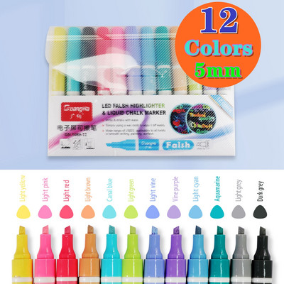 12 бр. Цветен маркер за изкуство, Неонови химикалки с течно мастило, за мигаща LED осветена писалка за дъска, Бяла дъска, Табло за съобщения в менюто, Стъкло