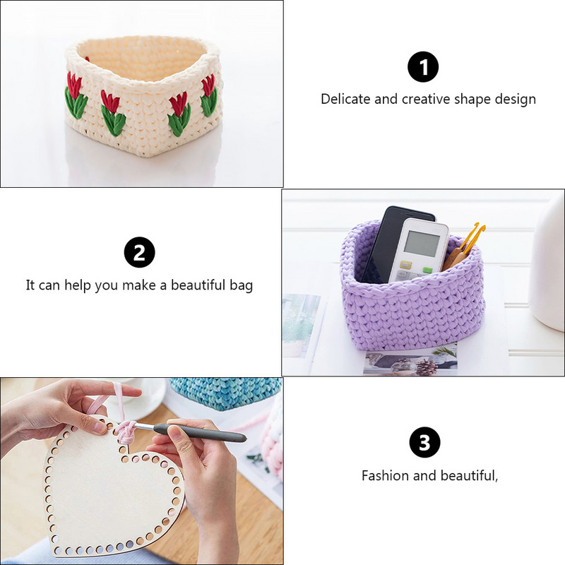 4 PCS Love Wood Chips Heart Shaped Portmo Bag Base Shaper Heart-shaped Basket Твърдо дъно Възглавница за плетене на една кука DIY Knitting