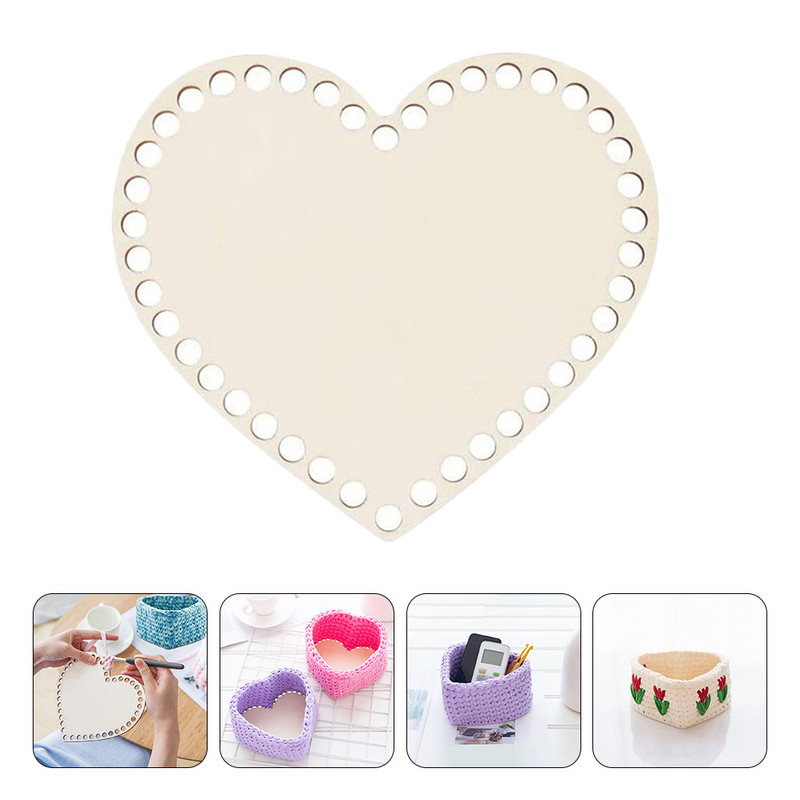 4 PCS Love Wood Chips Heart Shaped Portmo Bag Base Shaper Heart-shaped Basket Твърдо дъно Възглавница за плетене на една кука DIY Knitting
