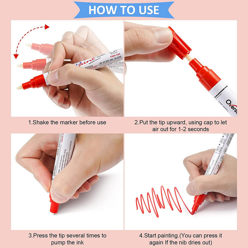 Dažų žymeklis 4,0 mm vidutinis antgalis, niekada neišblunkantis Greitai džiūstantis, nuolatinis žymeklis Alyvinio pagrindo vandeniui atsparus dažų žymeklio rašiklio rinkinys, skirtas uolų tapybai