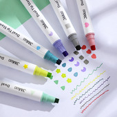 6 бр./компл. креативни маркери с двойна глава Сладки модели на печати Дневник Рисуване Писане Маркираща писалка Kawaii Канцеларски материали Консумативи за изкуство