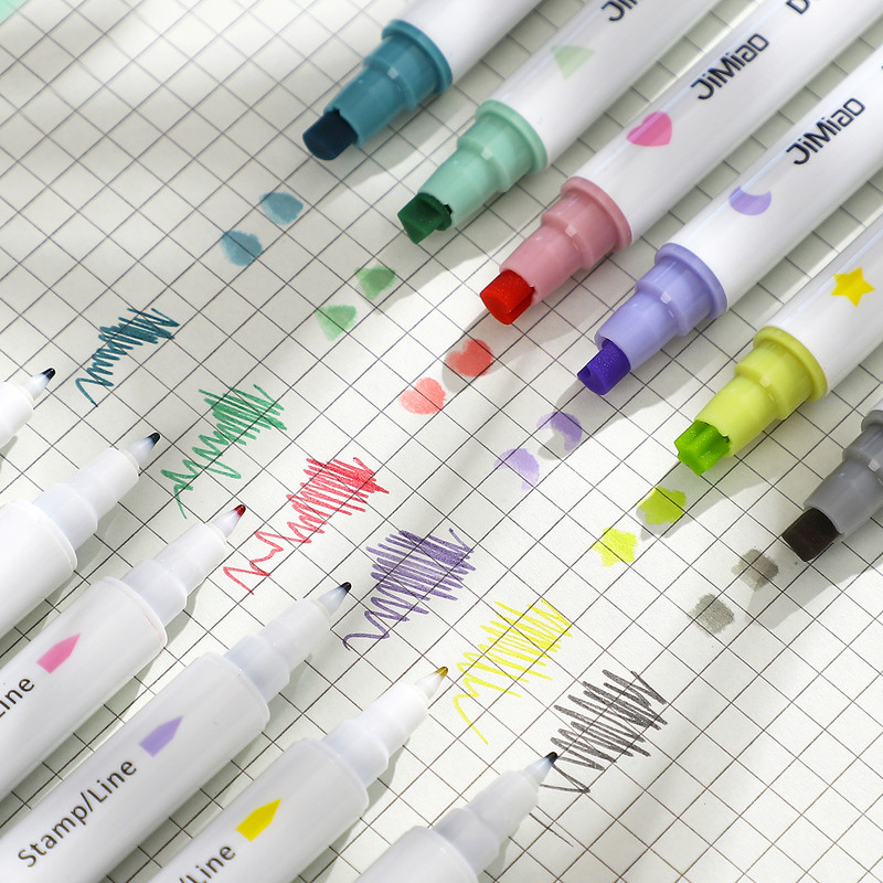 6 бр./компл. креативни маркери с двойна глава Сладки модели на печати Дневник Рисуване Писане Маркираща писалка Kawaii Канцеларски материали Консумативи за изкуство