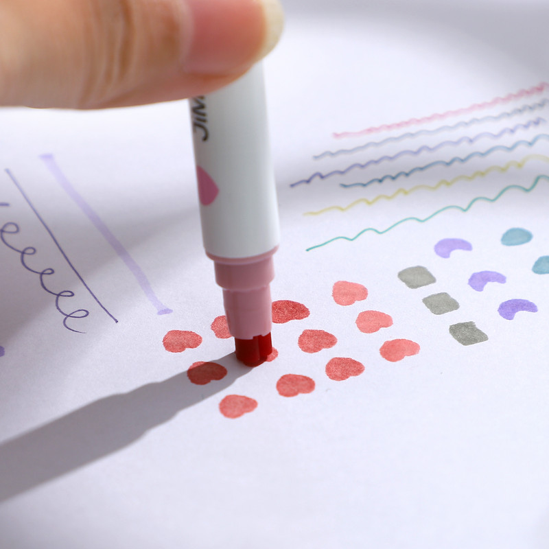 6 бр./компл. креативни маркери с двойна глава Сладки модели на печати Дневник Рисуване Писане Маркираща писалка Kawaii Канцеларски материали Консумативи за изкуство