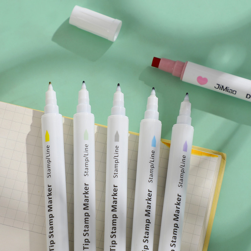 6 бр./компл. креативни маркери с двойна глава Сладки модели на печати Дневник Рисуване Писане Маркираща писалка Kawaii Канцеларски материали Консумативи за изкуство