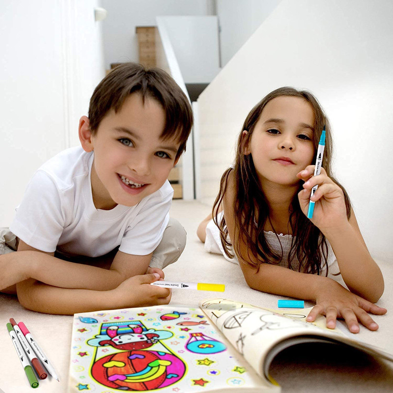 12 цвята маркери с двойна четка за книжки за оцветяване Оцветяване с фин връх Watercolo Арт маркери Калиграфия Консумативи за рисуване