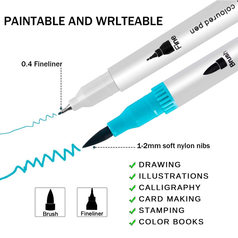 12 цвята маркери с двойна четка за книжки за оцветяване Оцветяване с фин връх Watercolo Арт маркери Калиграфия Консумативи за рисуване