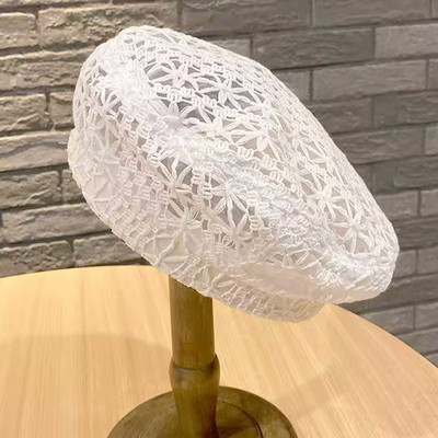 Многоцветна лятна плетена на една кука барета за жени Напусната дишаща дантелена барета Шапка с изрезка Шапка с цветна шапка Памучна шапка