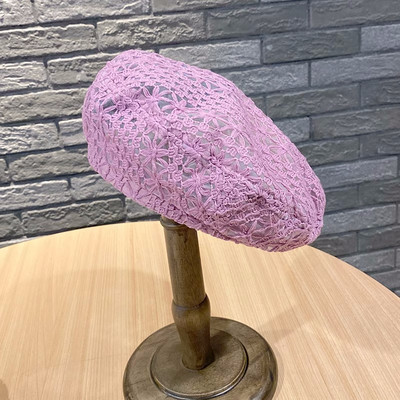 Многоцветна лятна плетена на една кука барета за жени Напусната дишаща дантелена барета Шапка с изрезка Шапка с цветна шапка Памучна шапка