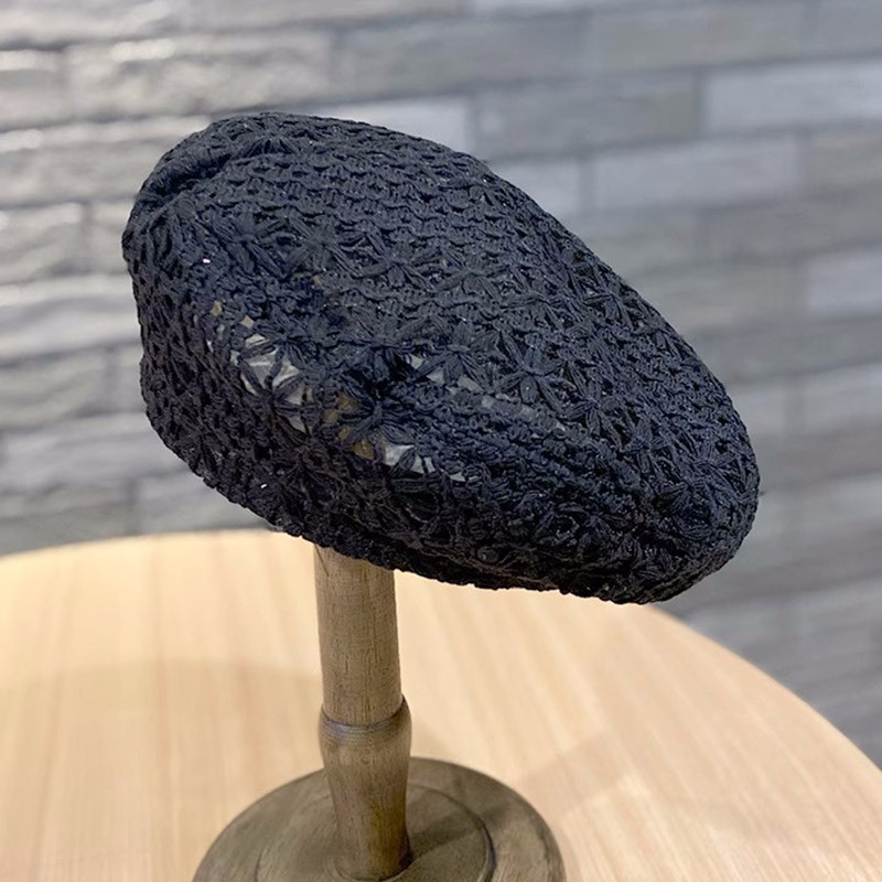 Многоцветна лятна плетена на една кука барета за жени Напусната дишаща дантелена барета Шапка с изрезка Шапка с цветна шапка Памучна шапка
