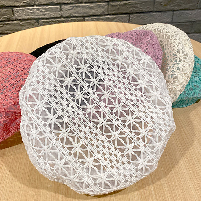 Многоцветна лятна плетена на една кука барета за жени Напусната дишаща дантелена барета Шапка с изрезка Шапка с цветна шапка Памучна шапка