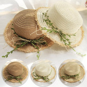 Нова сламена шапка с листа от ратан и панделка дамска панама пролет лято пътуване плаж шапки с плосък връх дамска козирка за слънце шапка с широка периферия