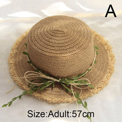 Нова сламена шапка с листа от ратан и панделка дамска панама пролет лято пътуване плаж шапки с плосък връх дамска козирка за слънце шапка с широка периферия
