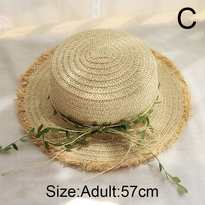 Нова сламена шапка с листа от ратан и панделка дамска панама пролет лято пътуване плаж шапки с плосък връх дамска козирка за слънце шапка с широка периферия