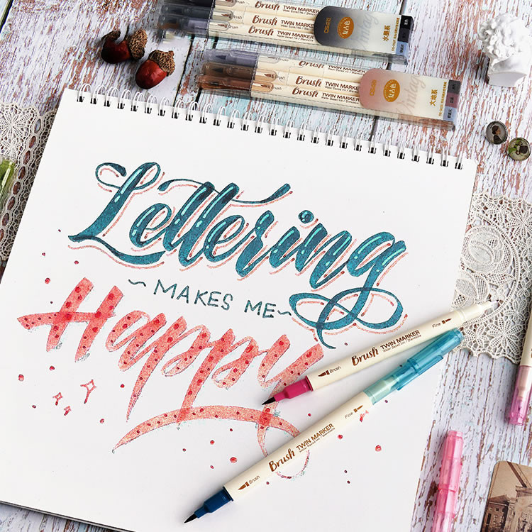 Писалка с четка с двойни маркери, цветен маркер за фини точки и писалка за маркиране на четка за оцветяване на възрастни, планиране на надписи на ръка