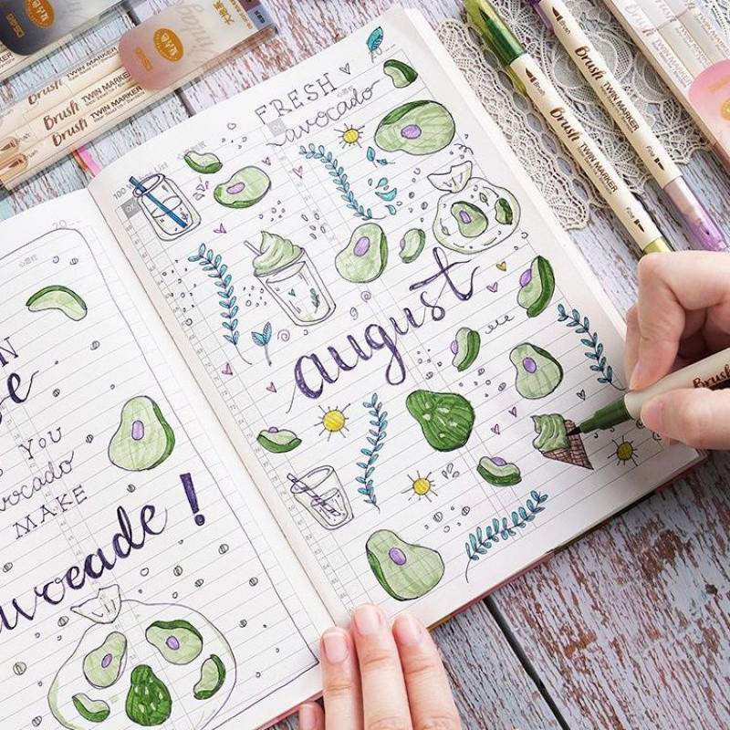 Писалка с четка с двойни маркери, цветен маркер за фини точки и писалка за маркиране на четка за оцветяване на възрастни, планиране на надписи на ръка