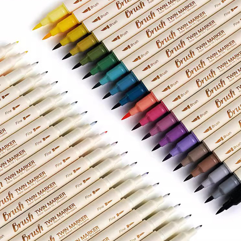 Писалка с четка с двойни маркери, цветен маркер за фини точки и писалка за маркиране на четка за оцветяване на възрастни, планиране на надписи на ръка