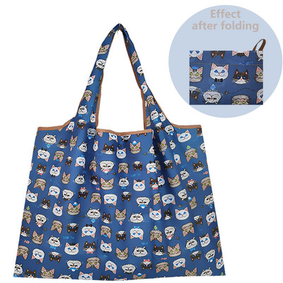 Найлонова голяма сгъваема еко пазарска чанта за многократна употреба Kawaii Tote Cartoon Водоустойчиви дамски чанти за магазин в супермаркет Сладки