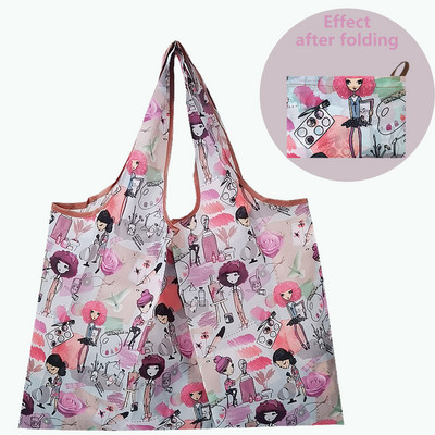 Найлонова голяма сгъваема еко пазарска чанта за многократна употреба Kawaii Tote Cartoon Водоустойчиви дамски чанти за магазин в супермаркет Сладки