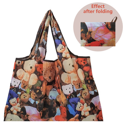 Найлонова голяма сгъваема еко пазарска чанта за многократна употреба Kawaii Tote Cartoon Водоустойчиви дамски чанти за магазин в супермаркет Сладки