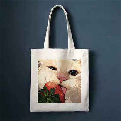 Сладка котка Пазарска чанта Shoper Bags Tote Canvas Bag Harajuku Многократна употреба Голям капацитет Kawaii Дамска ежедневна чанта през рамо Дамска чанта