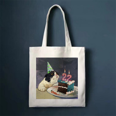 Сладка котка Пазарска чанта Shoper Bags Tote Canvas Bag Harajuku Многократна употреба Голям капацитет Kawaii Дамска ежедневна чанта през рамо Дамска чанта