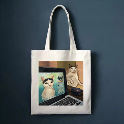 Сладка котка Пазарска чанта Shoper Bags Tote Canvas Bag Harajuku Многократна употреба Голям капацитет Kawaii Дамска ежедневна чанта през рамо Дамска чанта