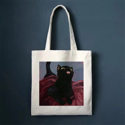 Сладка котка Пазарска чанта Shoper Bags Tote Canvas Bag Harajuku Многократна употреба Голям капацитет Kawaii Дамска ежедневна чанта през рамо Дамска чанта