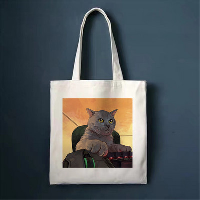Сладка котка Пазарска чанта Shoper Bags Tote Canvas Bag Harajuku Многократна употреба Голям капацитет Kawaii Дамска ежедневна чанта през рамо Дамска чанта