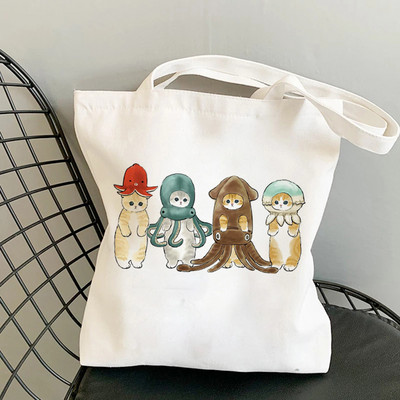 Дамски чанти за пазаруване Kawaii Cats Cartoon Manga Tote Bag Плажна чанта Shopper Чанти Ръчни чанти Платнени чанти за през рамо с голям капацитет