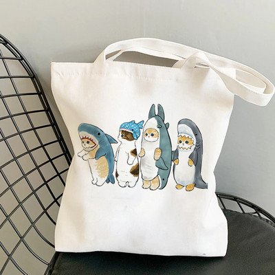 Дамски чанти за пазаруване Kawaii Cats Cartoon Manga Tote Bag Плажна чанта Shopper Чанти Ръчни чанти Платнени чанти за през рамо с голям капацитет