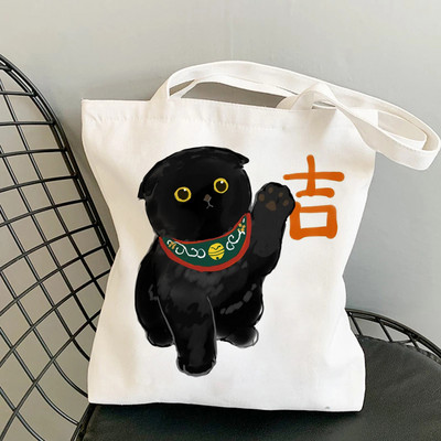 Дамски чанти за пазаруване Kawaii Cats Cartoon Manga Tote Bag Плажна чанта Shopper Чанти Ръчни чанти Платнени чанти за през рамо с голям капацитет