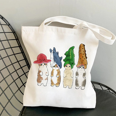 Дамски чанти за пазаруване Kawaii Cats Cartoon Manga Tote Bag Плажна чанта Shopper Чанти Ръчни чанти Платнени чанти за през рамо с голям капацитет