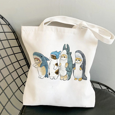 Дамски чанти за пазаруване Kawaii Cats Cartoon Manga Tote Bag Плажна чанта Shopper Чанти Ръчни чанти Платнени чанти за през рамо с голям капацитет