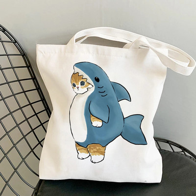 Дамски чанти за пазаруване Kawaii Cats Cartoon Manga Tote Bag Плажна чанта Shopper Чанти Ръчни чанти Платнени чанти за през рамо с голям капацитет