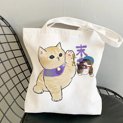 Дамски чанти за пазаруване Kawaii Cats Cartoon Manga Tote Bag Плажна чанта Shopper Чанти Ръчни чанти Платнени чанти за през рамо с голям капацитет