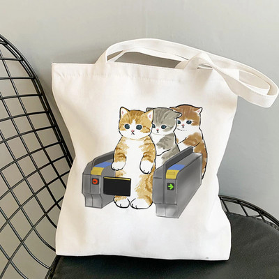 Дамски чанти за пазаруване Kawaii Cats Cartoon Manga Tote Bag Плажна чанта Shopper Чанти Ръчни чанти Платнени чанти за през рамо с голям капацитет