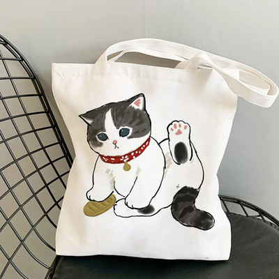 Дамски чанти за пазаруване Kawaii Cats Cartoon Manga Tote Bag Плажна чанта Shopper Чанти Ръчни чанти Платнени чанти за през рамо с голям капацитет