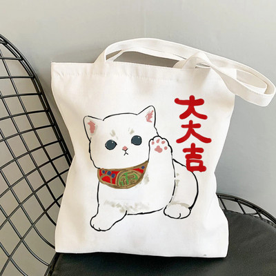 Дамски чанти за пазаруване Kawaii Cats Cartoon Manga Tote Bag Плажна чанта Shopper Чанти Ръчни чанти Платнени чанти за през рамо с голям капацитет