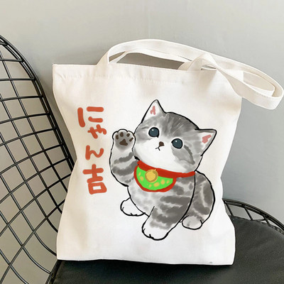 Дамски чанти за пазаруване Kawaii Cats Cartoon Manga Tote Bag Плажна чанта Shopper Чанти Ръчни чанти Платнени чанти за през рамо с голям капацитет