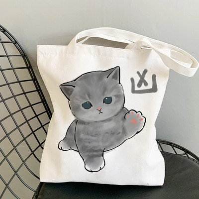 Дамски чанти за пазаруване Kawaii Cats Cartoon Manga Tote Bag Плажна чанта Shopper Чанти Ръчни чанти Платнени чанти за през рамо с голям капацитет