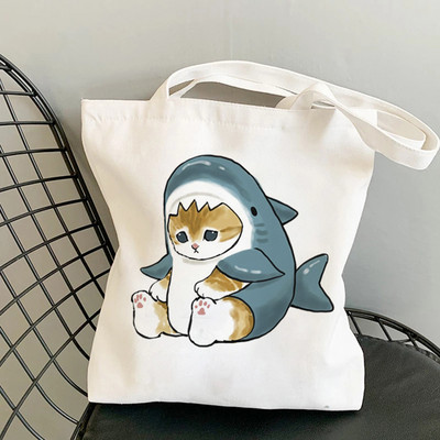 Дамски чанти за пазаруване Kawaii Cats Cartoon Manga Tote Bag Плажна чанта Shopper Чанти Ръчни чанти Платнени чанти за през рамо с голям капацитет
