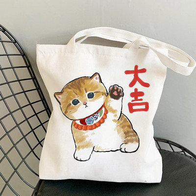 Дамски чанти за пазаруване Kawaii Cats Cartoon Manga Tote Bag Плажна чанта Shopper Чанти Ръчни чанти Платнени чанти за през рамо с голям капацитет