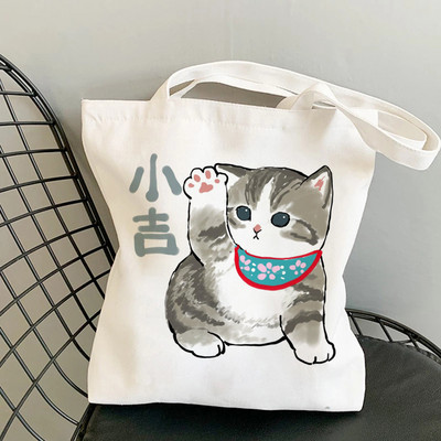 Дамски чанти за пазаруване Kawaii Cats Cartoon Manga Tote Bag Плажна чанта Shopper Чанти Ръчни чанти Платнени чанти за през рамо с голям капацитет