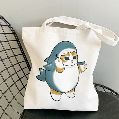 Дамски чанти за пазаруване Kawaii Cats Cartoon Manga Tote Bag Плажна чанта Shopper Чанти Ръчни чанти Платнени чанти за през рамо с голям капацитет